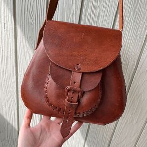 VTG Handcrafted Leather Saddle Bag Boho Western Folk Artisan Crossbody 10”